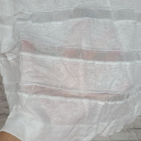 LOFT White Linen Blouse Peakaboo Sheer Mesh Stripe Soft Knit 3/4 Sleeve Top Flaw - Picture 4 of 9